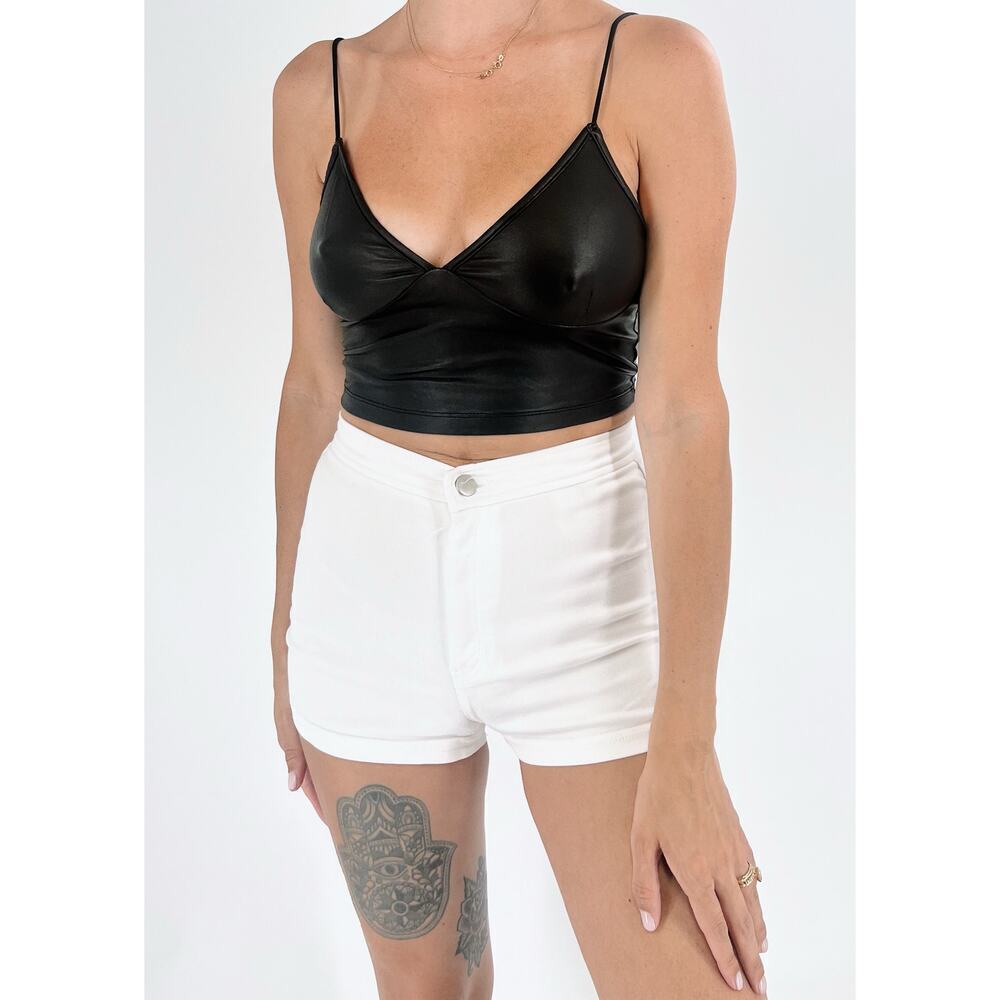 Women's Faux Leather Black Cropped Tank Top Size Small
